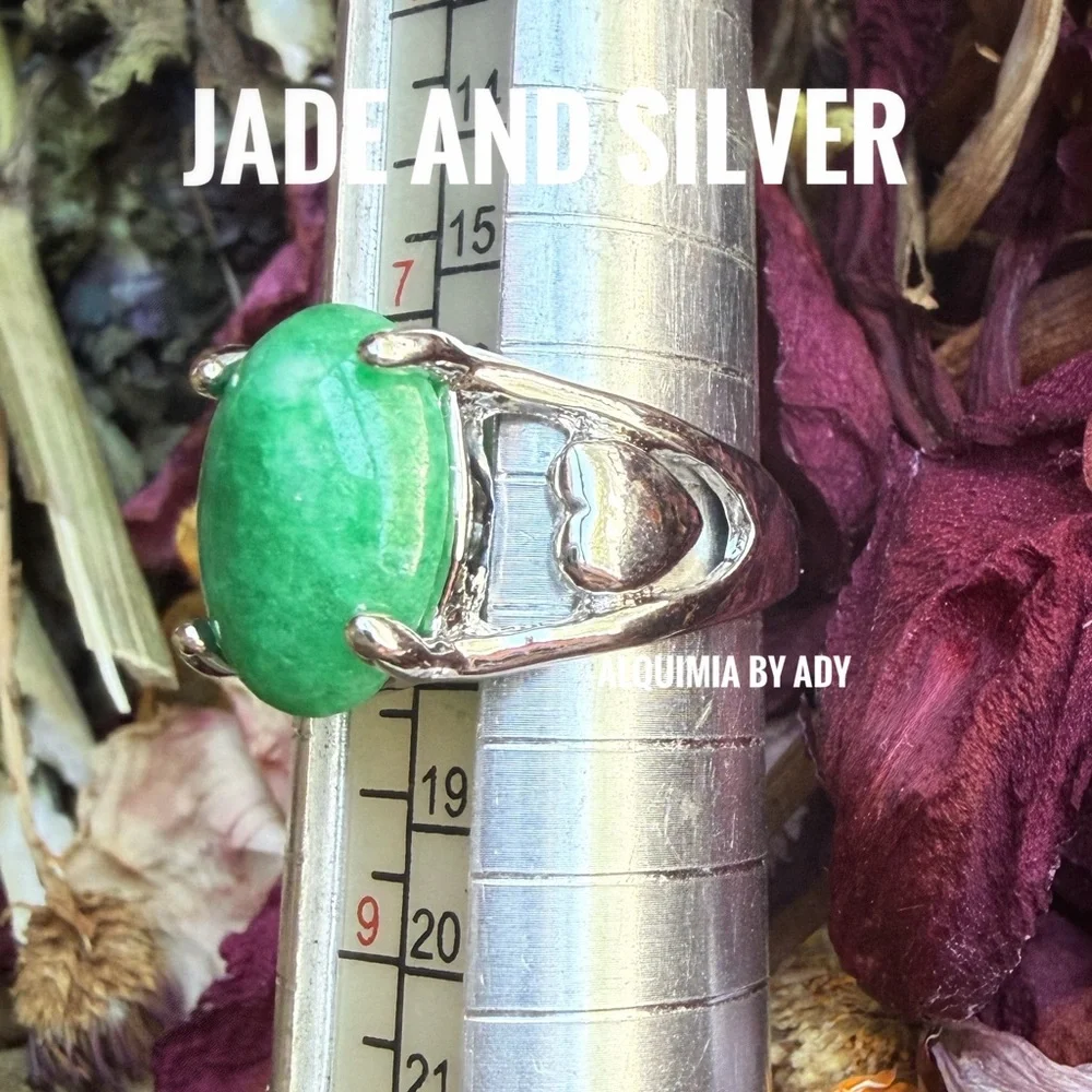 BOHO Jade Green and Silver Ring
